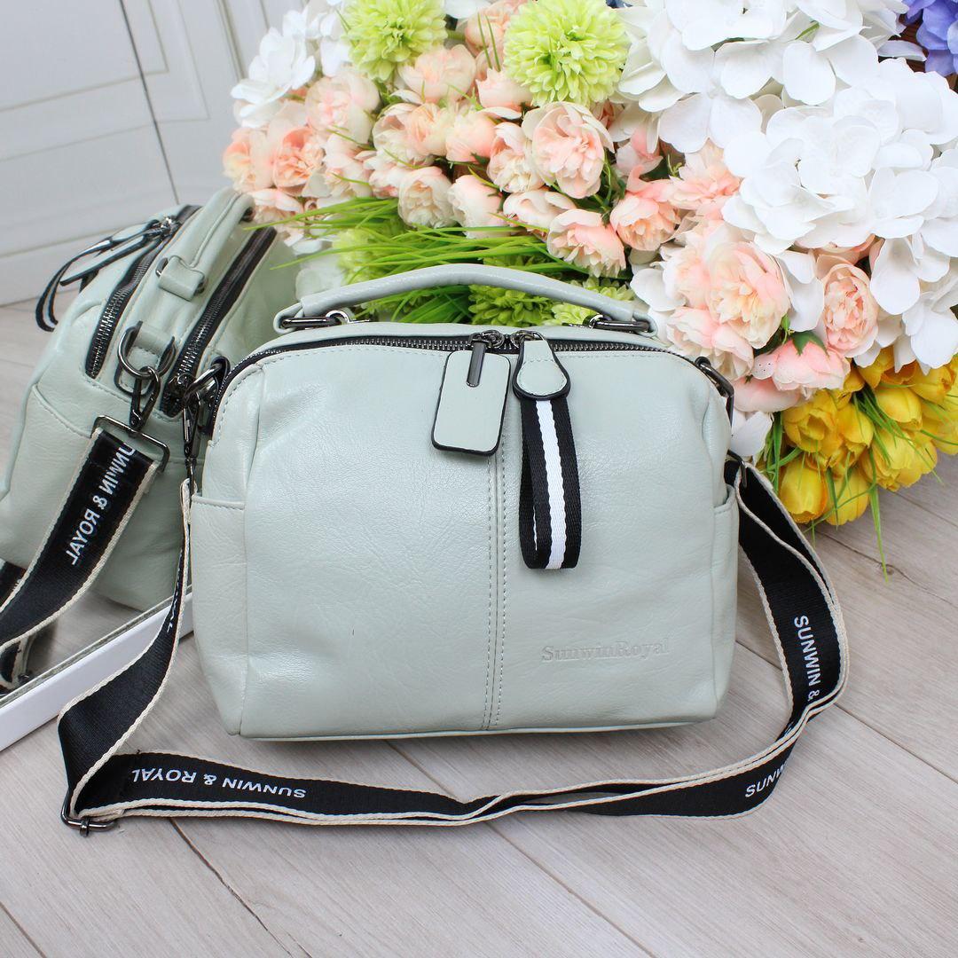 Жіноча сумка через плече на широкому ремені красива фісташкова екошкіра