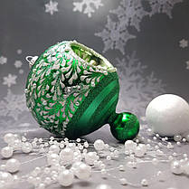 Скляна іграшка Розкішна Новорічна Куля Лайм у Інеї pучна робота, фото 2