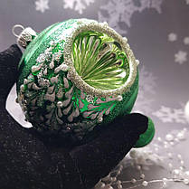 Скляна іграшка Розкішна Новорічна Куля Лайм у Інеї pучна робота, фото 3