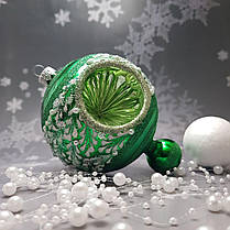 Скляна іграшка Розкішна Новорічна Куля Лайм у Інеї pучна робота, фото 5