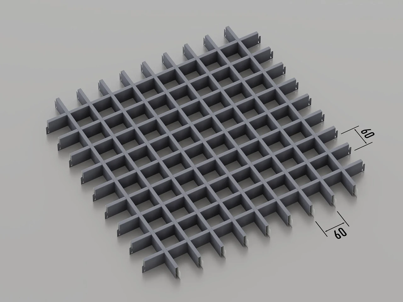 Підвісна стеля Грильято 60*60 Графіт RAL 7024