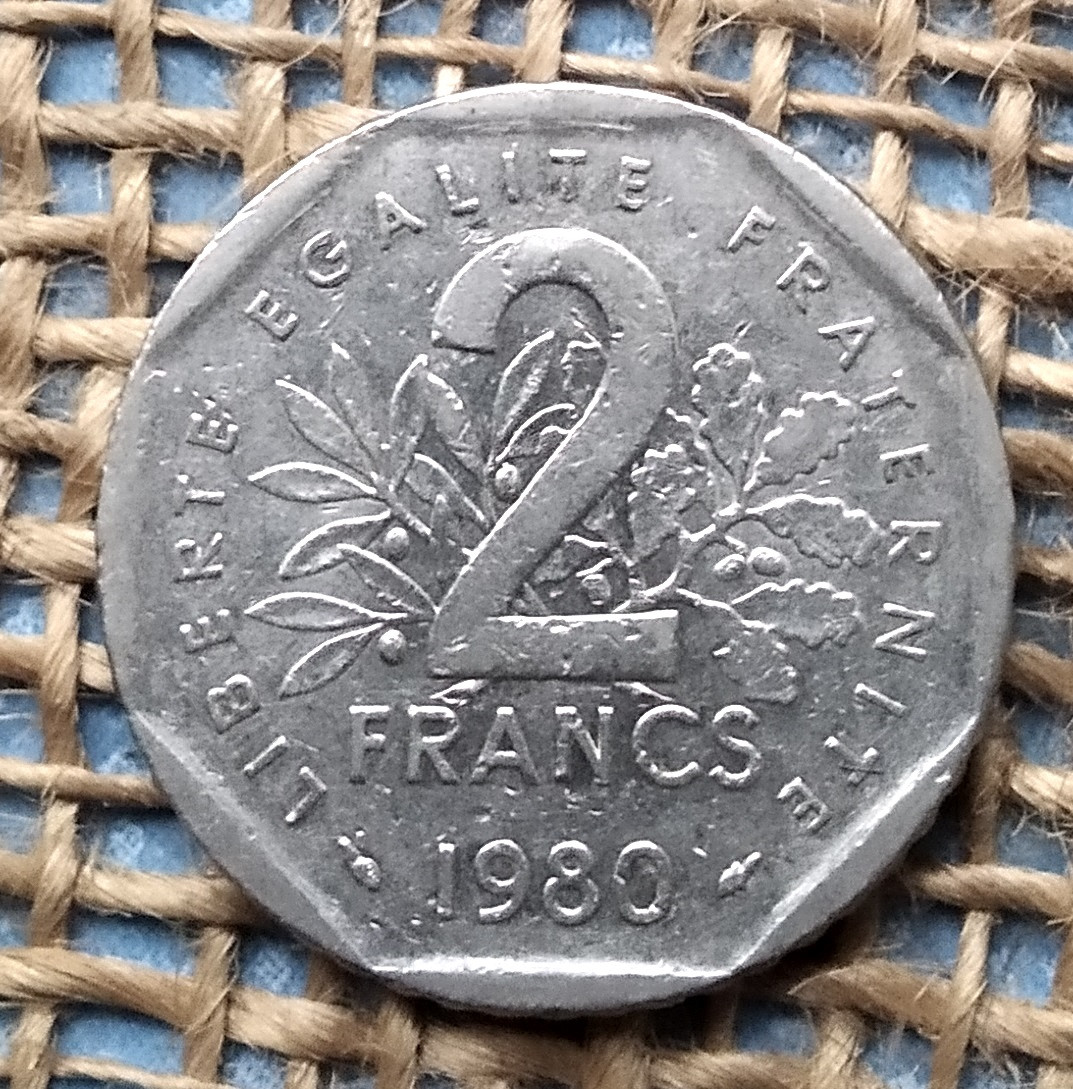 2 франка 1980 року. Францiя, фото 1