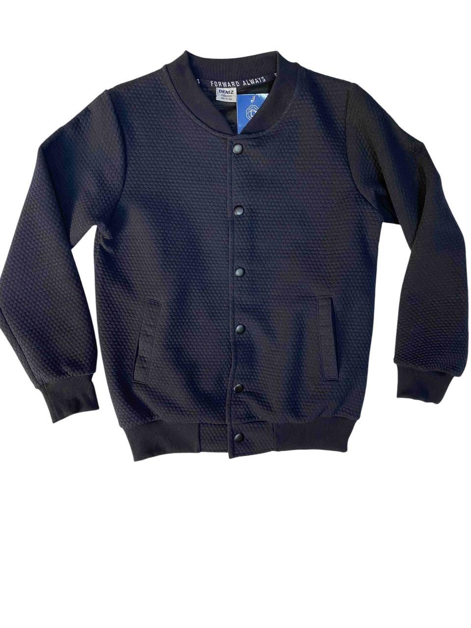 Кофта-бомбер для хлопчика (146, 152, 158, 164) — трикотажна на кнопках, чорна, фото 1