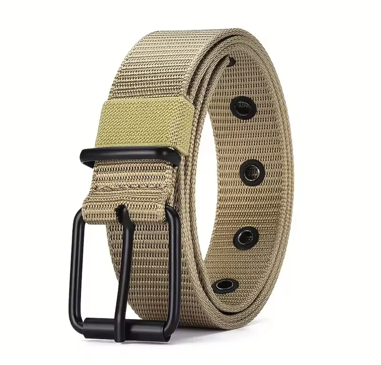 Чоловічий тактичний ремінь нейлоновий з металевою пряжкою бежевий хакі