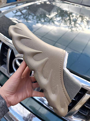 Крокси з хутром СІРНІ ХАКИ зимові капці підошва SHARK Піна для вулиці жіночі чоловічі мокасини 2024-25, фото 2