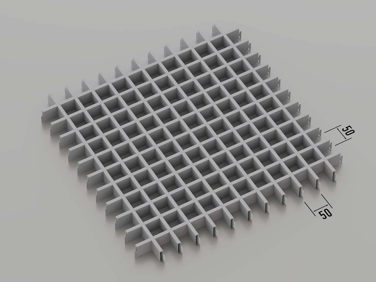 Підвісна стеля Грильято 50*50 Срібний металик ( сірий ) RAL 9006