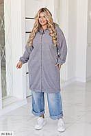 Кардиган-пальто жіночий якісний зручний за коліно міді прямого крою на блискавці з капюшоном хутро на флісі