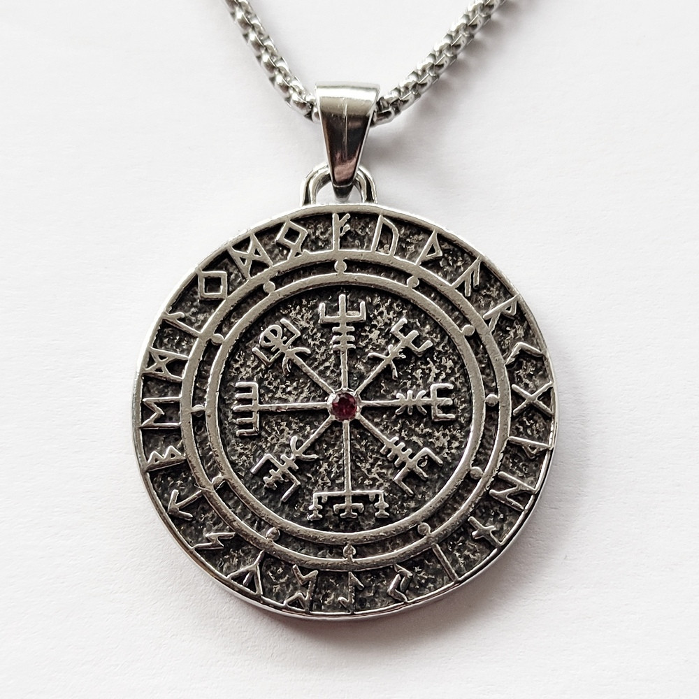 Кулон «Вегвісір» з рунічним орнаментом, 3,5 см — амулет компас вікінгів на ланцюжку 60 см