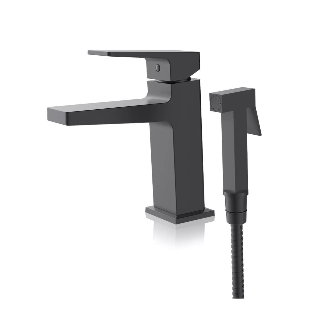 Змішувач для раковини з гігієнічним душем FAOP A1009-16, чорний, фото 1