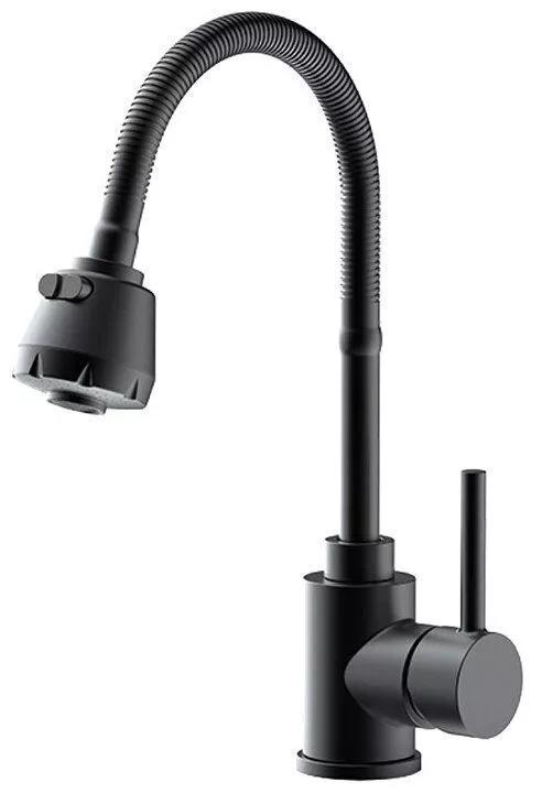 Змішувач для кухні Frap F40993-6 з гнучким виливом, 2 режими, чорний, фото 1