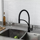 Змішувач для кухні Frap F4552-6 з гнучким виливом, чорний, фото 2