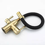 Змішувач для кухні під фільтр Frap F4396-3 з гнучким виливом Матове золото, фото 3