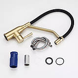 Кухонний змішувач Frap F4497-3 з гнучким силіконовим виливом Матове золото, фото 2