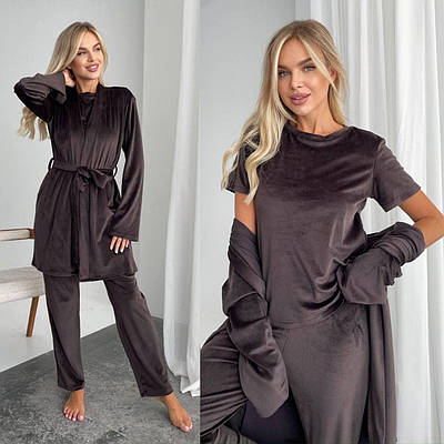 Домашній велюровий жіночий костюм трійка