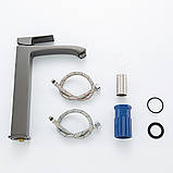 Високий змішувач для умивальника FRAP F1076-29, латунь, збройова сталь, фото 2