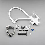 Змішувач для кухні на дві води GAPPO G4317-8 з гнучким виливом, білий, фото 5