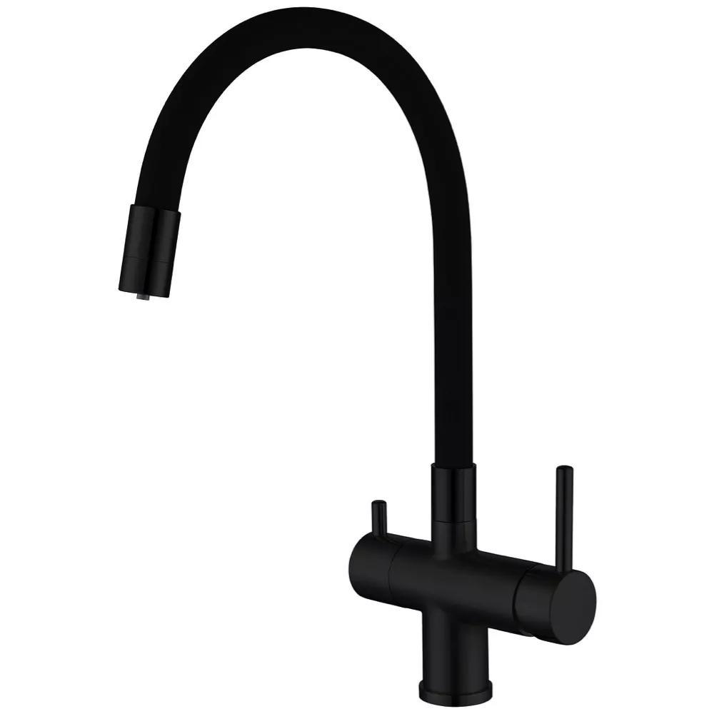 Змішувач для кухні на дві води GAPPO G4398-36 з гнучким виливом, чорний, фото 1