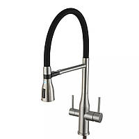 Змішувач для кухні GAPPO G4399-75 з під'єднанням фільтра питної води, з фіксатором, сатин/чорний