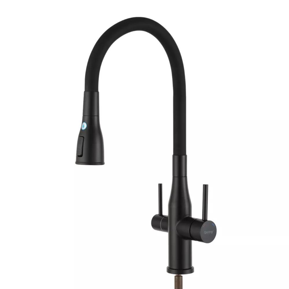 Змішувач для кухні GAPPO G4399-66 з під'єднанням фільтра питної води, чорний, фото 1