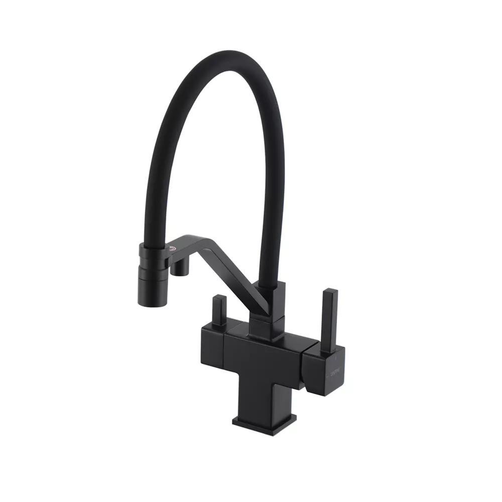 Змішувач для кухні під осмос GAPPO G4395-66 з гнучким виливом, чорний, фото 1