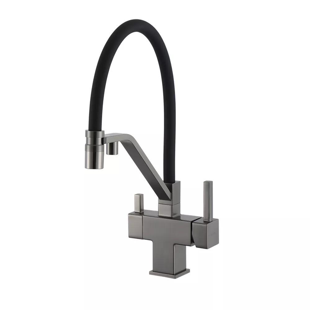 Змішувач для кухні під осмос GAPPO G4395-69 з гнучким виливом, збройова сталь, фото 1