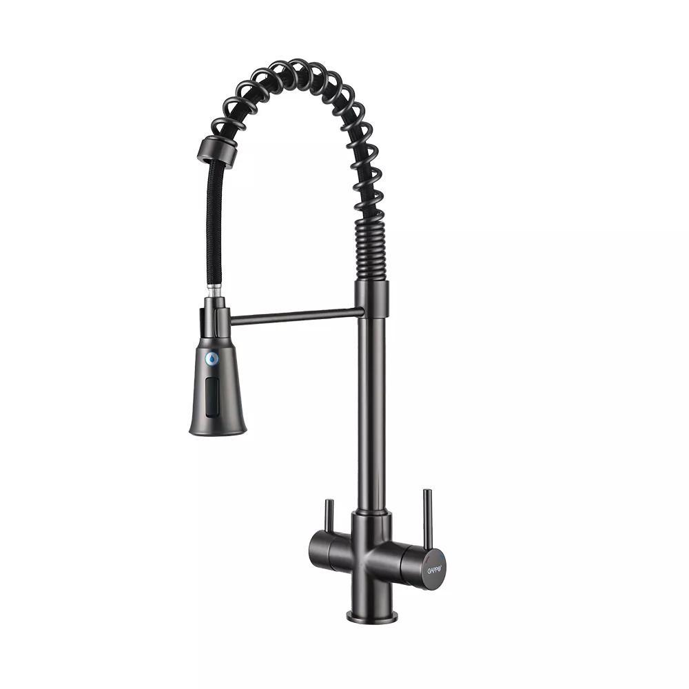 Змішувач для кухні з під'єднанням фільтра питної води GAPPO G4398-69, гнучкий вилив Графіт, фото 1