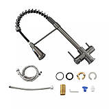 Змішувач для кухні з під'єднанням фільтра питної води GAPPO G4398-69, гнучкий вилив Графіт, фото 3