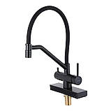 G4098-6 кухня одноваж. вис. вилив+ ВОДОСПАД  латунь гайка карт.90° Ø35 (чорний) {8/1}, фото 2