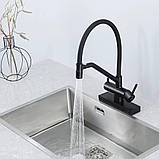 G4098-6 кухня одноваж. вис. вилив+ ВОДОСПАД  латунь гайка карт.90° Ø35 (чорний) {8/1}, фото 5