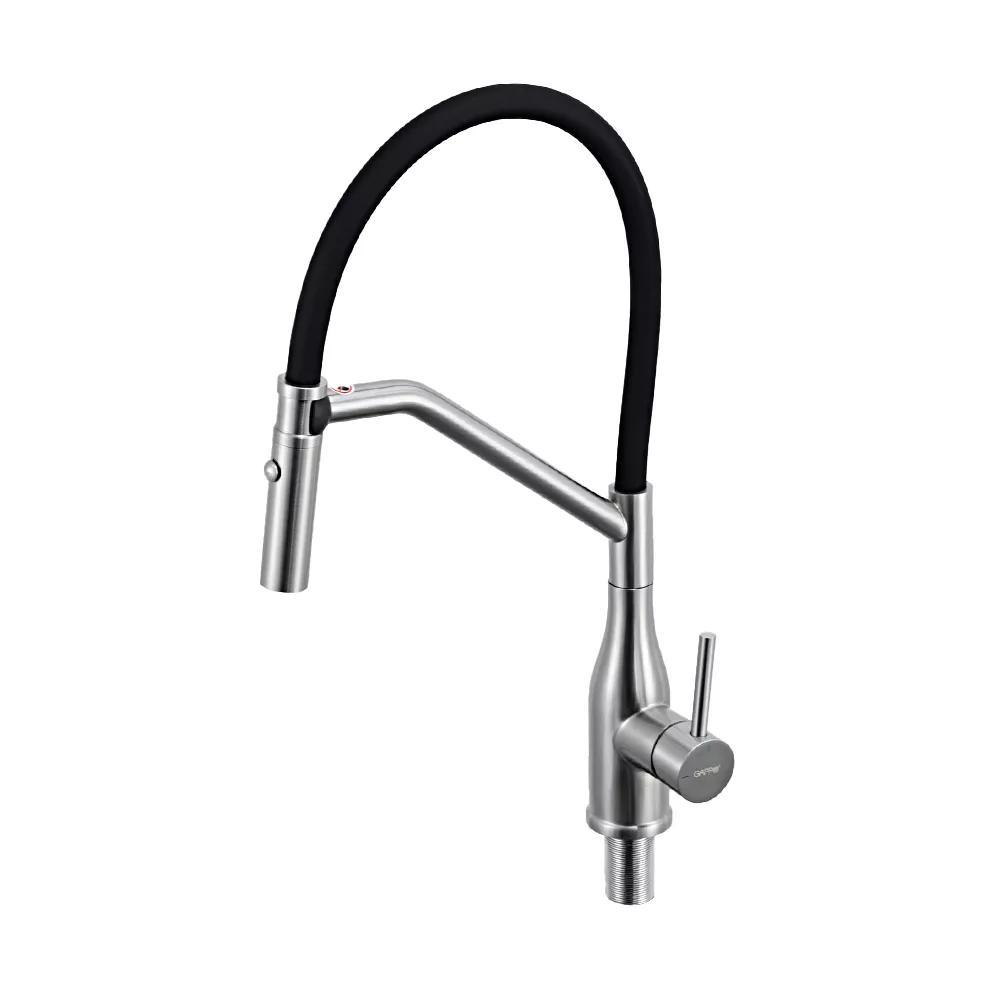 G4098-15 кухня одноваж. вис. вилив нерж. сталь гайка Ø35 (сатин/чорний) {8/1}, фото 1