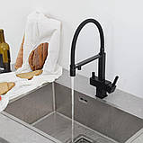 Змішувач для кухні під осмос GAPPO G4395-56 з гнучким виливом, чорний, фото 3