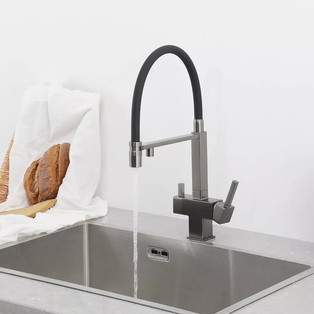 Змішувач для кухні під осмос GAPPO G4395-59 з гнучким виливом, збройова сталь, фото 1