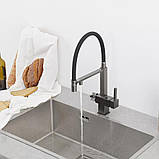 Змішувач для кухні під осмос GAPPO G4395-59 з гнучким виливом, збройова сталь, фото 4