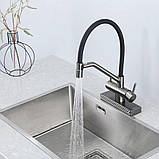 Змішувач для кухні з водоспадом GAPPO G4098-9, гнучкий вилив, збройова сталь, фото 3