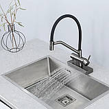 Змішувач для кухні з водоспадом GAPPO G4098-9, гнучкий вилив, збройова сталь, фото 2