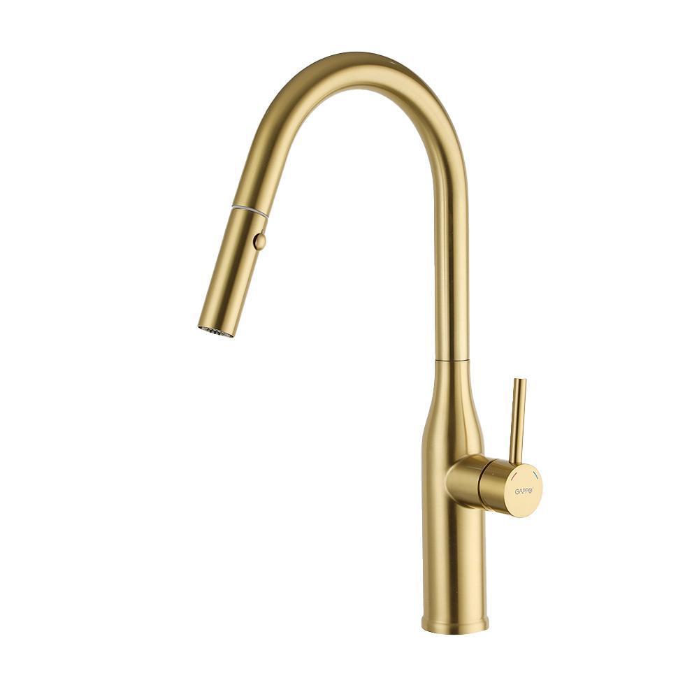 Змішувач для кухні GAPPO G4398-43 з висувною лійкою Матове золото, фото 1