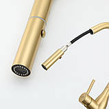 Змішувач для кухні GAPPO G4398-43 з висувною лійкою Матове золото, фото 4