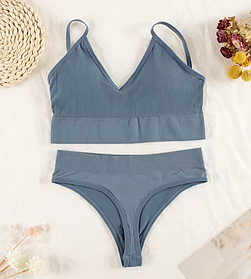 Жіночий безшовний синій комплект нижньої білизни 40-60 kg