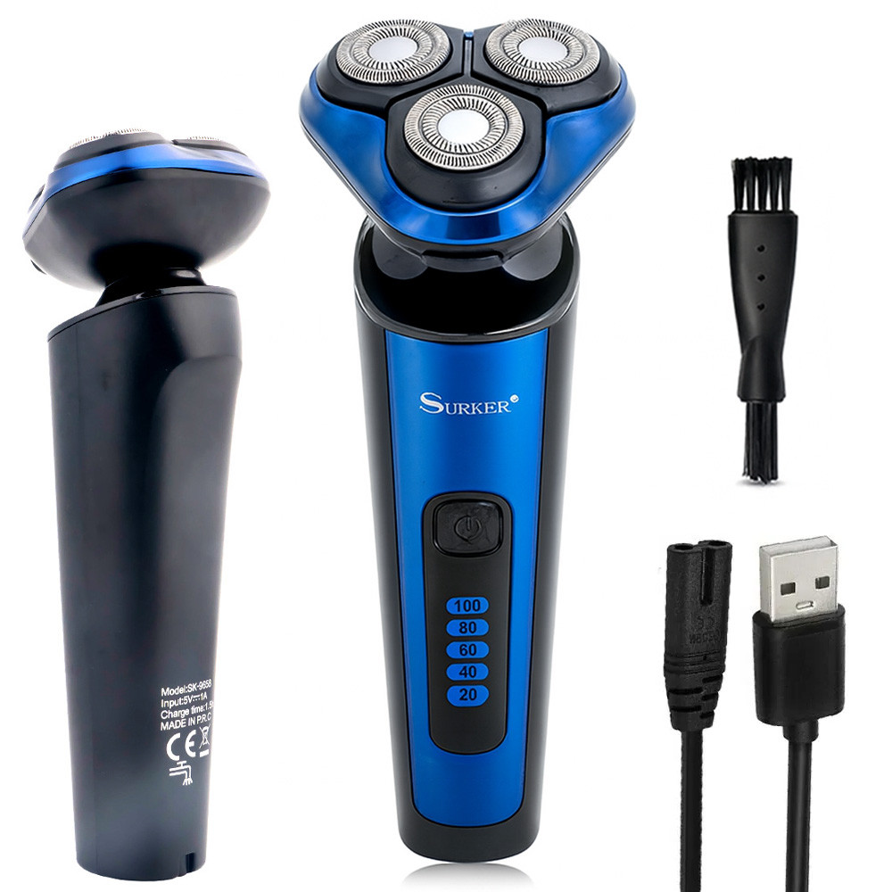 Акумуляторна електробритва з LED-дисплеєм, від USB, SK-9658 / Водонепроникна машинка для гоління / Чоловіча бритва електрична, фото 1