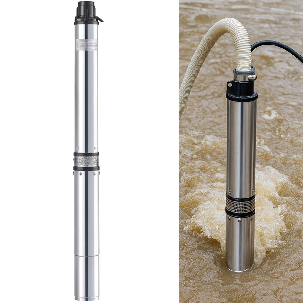 Свердловинний насос занурювальний NPO 1500Вт, муфта, пульт керування, кабель 10м, KGB 100 QJD8-45/10-1,5D / Глибинний насос, фото 1