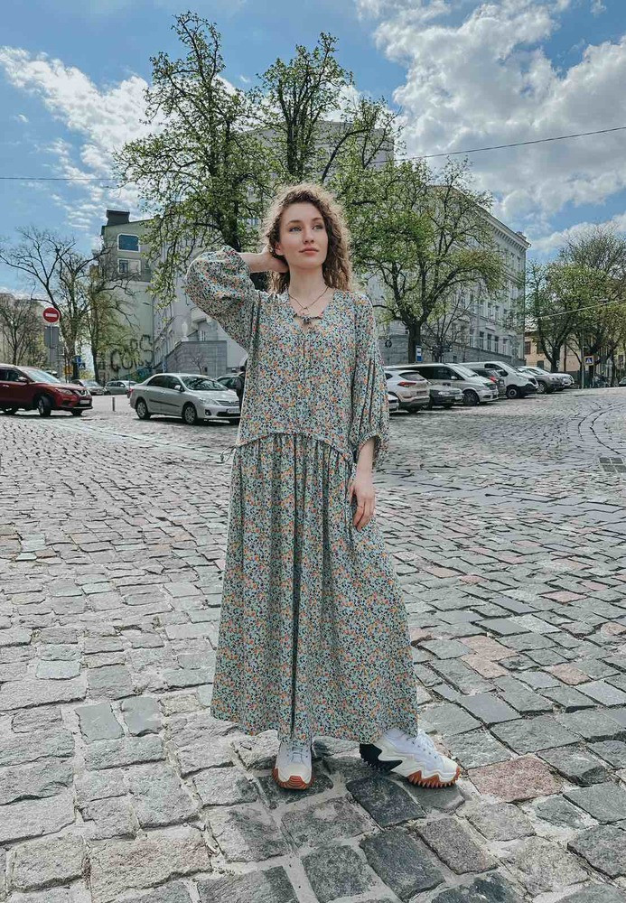 Сукня жіноча лляна м'ятна в квіточку MKNK2064-3, фото 1