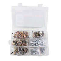 Набір заклепок комбінований 165пр.(витяжні: 2.4, 3.2, 4.0, 4.8, 6.4мм-по 15шт, різьбові: М3, М4, М5, М6, М8, М10-по 15шт), в кейсі