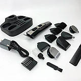 Машинка для стрижки 10в1 GEMEI GM-592, тример для бороди, триммер бездротової. Колір: чорний, фото 7