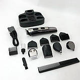 Машинка для стрижки 10в1 GEMEI GM-592, тример для бороди, триммер бездротової. Колір: чорний, фото 8
