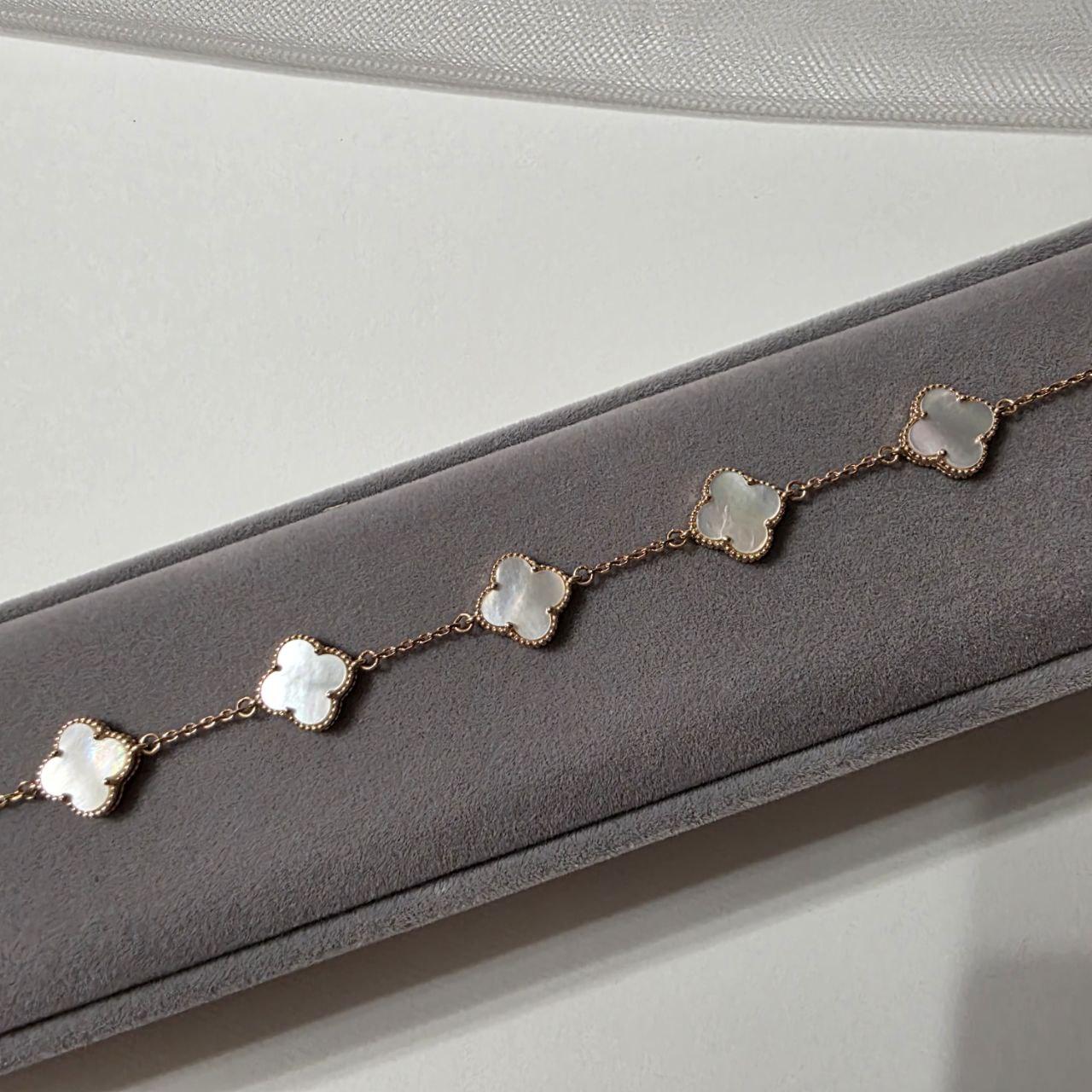 Срібний браслет в позолоті Конюшина 5 квіток Перламутр 11 мм