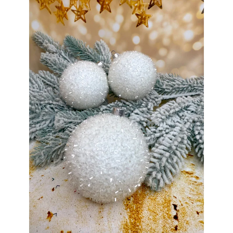 Ялинкові кулі «Їжачок» 100 мм елегантний святковий набір 6 шт Білий, фото 1