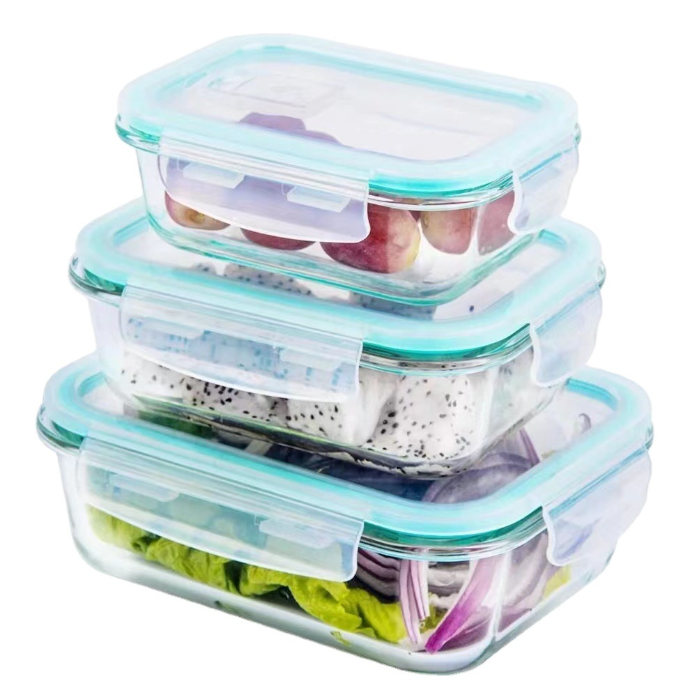 Набір із 3-х скляних контейнерів (1,04 л + 0,7 л + 0,4 л) з кришками для зберігання їжі