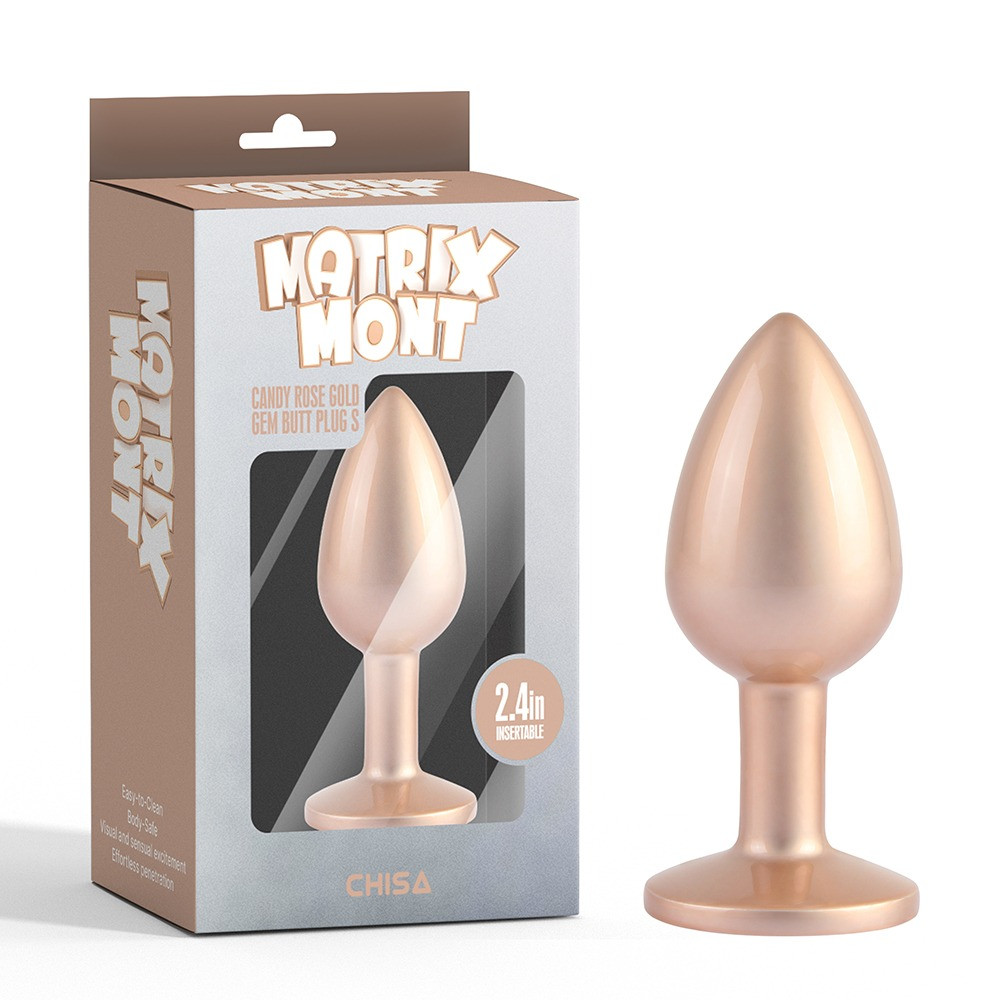 Анальна пробка рожеве золото CHISA MATRIX MONT з перламутром та білим каменем, розмір S