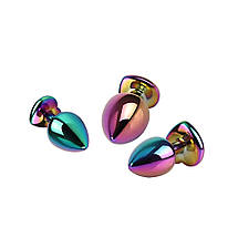 Набір анальних пробок різнокольорові CHISA MATRIX MONT з різнокольоровим каменем у формі серця, 3 шт., фото 4