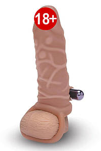 Насадка на пеніс з віброкулею та 3 кільцями Size-Up реалістична, 15 см